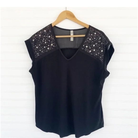 PerSeption Concept Black Semi Sheer Studded Shirt Blouse Women’s Size L - Picture 1 of 4